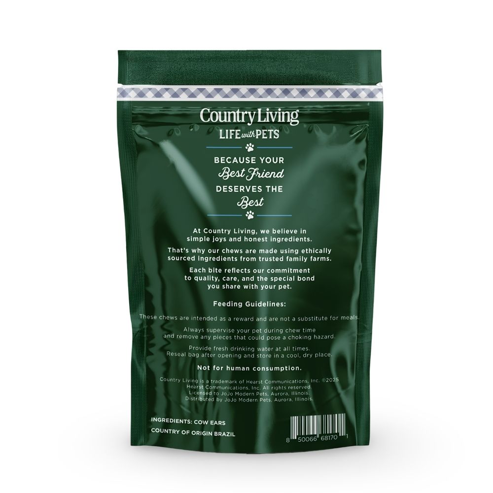 Country Living Natural Cow Ears Dog Chews – 10 Count Bag – All-Natural, Single-Ingredient, Rawhide-Free