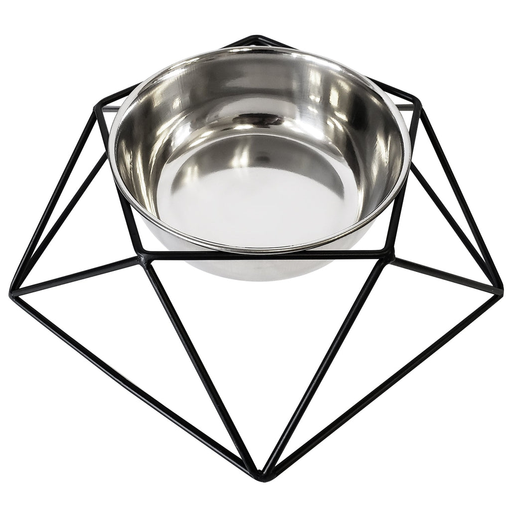 Country Living Elevated Dog Bowl Feeder – Geometric Design with Removable Stainless Steel Bowl
