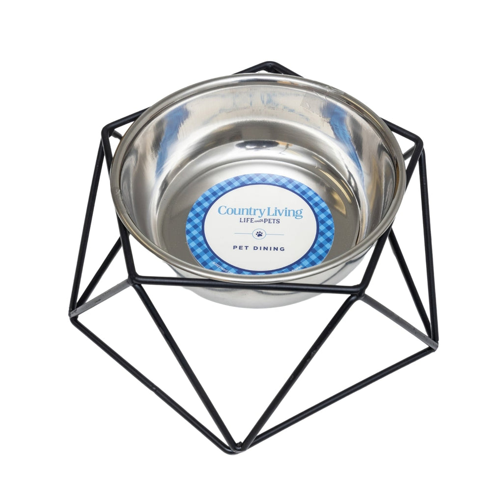 Country Living Elevated Dog Bowl Feeder – Geometric Design with Removable Stainless Steel Bowl
