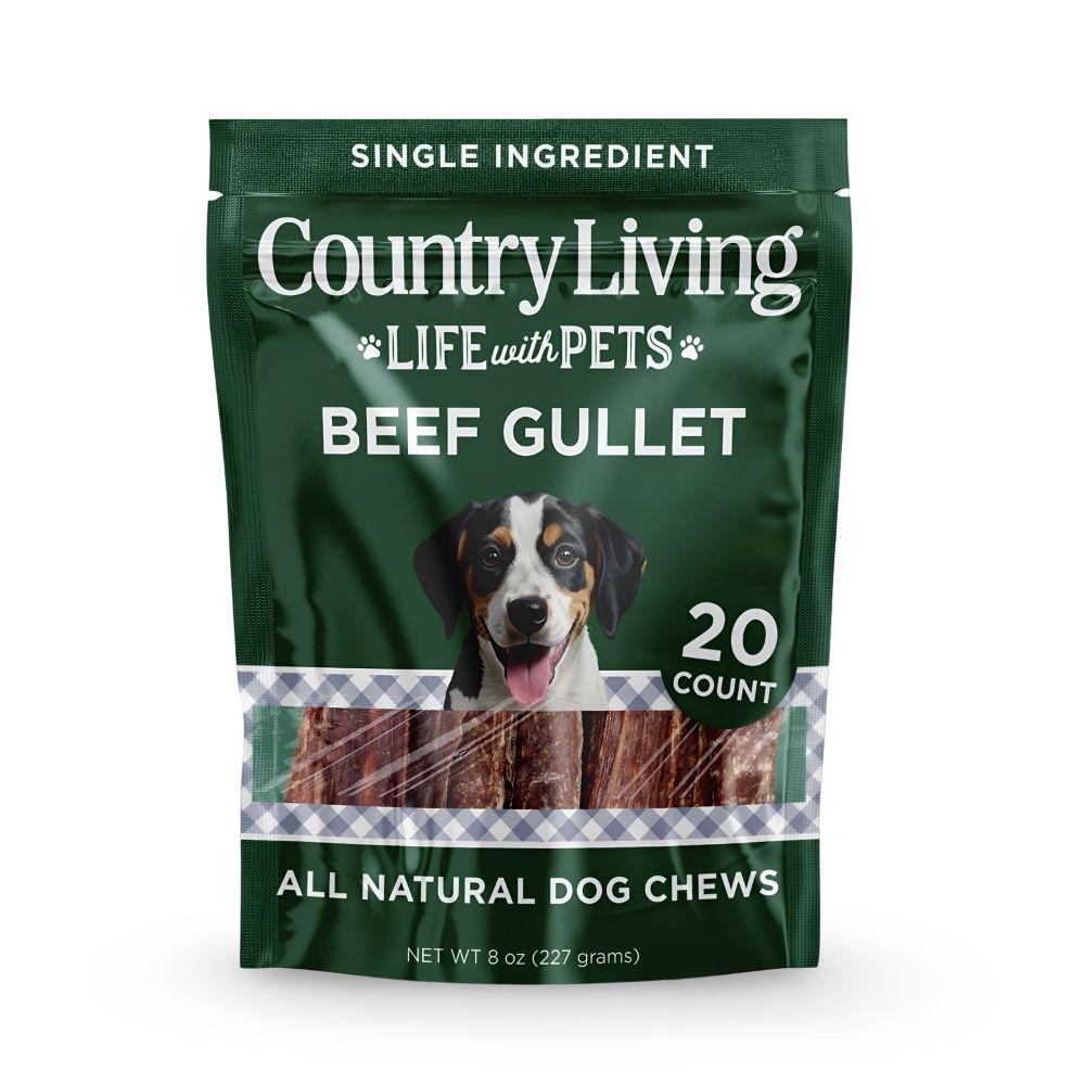 Country Living Beef Gullet Flats Dog Chews – 20 Count Bag – All-Natural Beef Esophagus, Single-Ingredient, Grain-Free