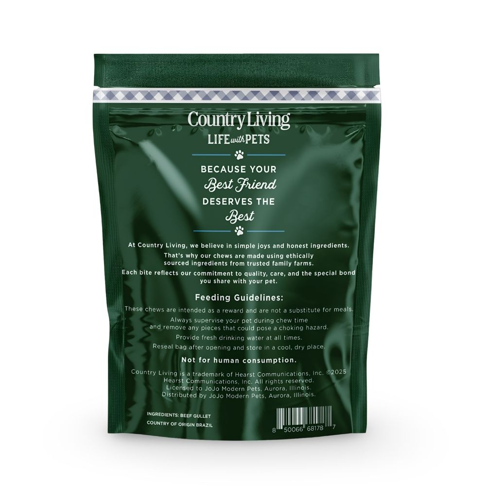 Country Living Beef Gullet Flats Dog Chews – 20 Count Bag – All-Natural Beef Esophagus, Single-Ingredient, Grain-Free