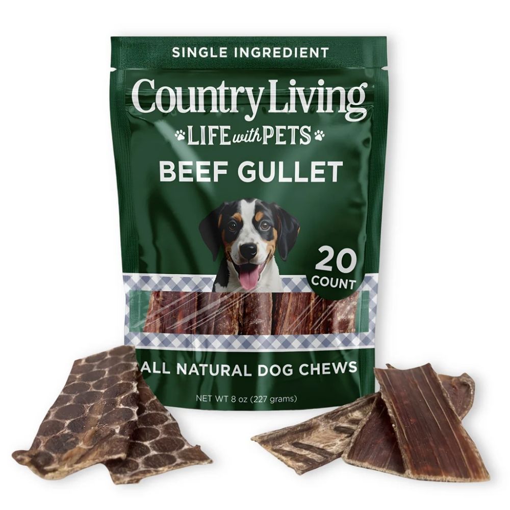 Country Living Beef Gullet Flats Dog Chews – 20 Count Bag – All-Natural Beef Esophagus, Single-Ingredient, Grain-Free
