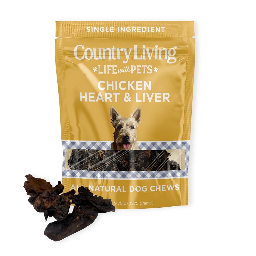Country Living Dehydrated Chicken Hearts & Livers Dog Treats – 9oz Bag – All-Natural, Single-Ingredient, Grain-Free
