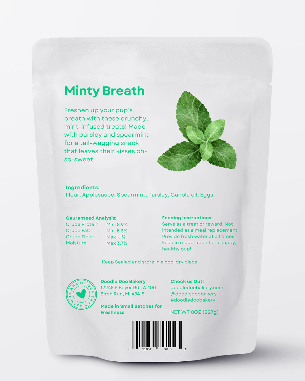 Minty Breath Blend Dog Snacks 1/2lb | Homemade Dog Treats | Doodle Doo Bakery