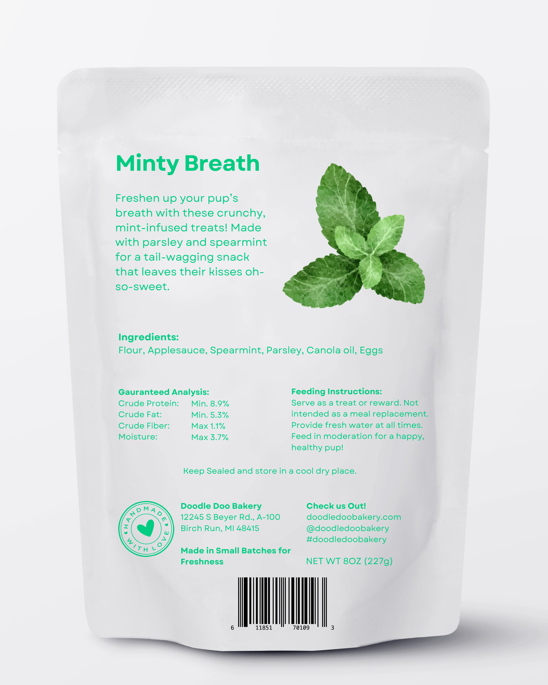 Minty Breath Blend Dog Snacks 1/2lb | Homemade Dog Treats | Doodle Doo Bakery