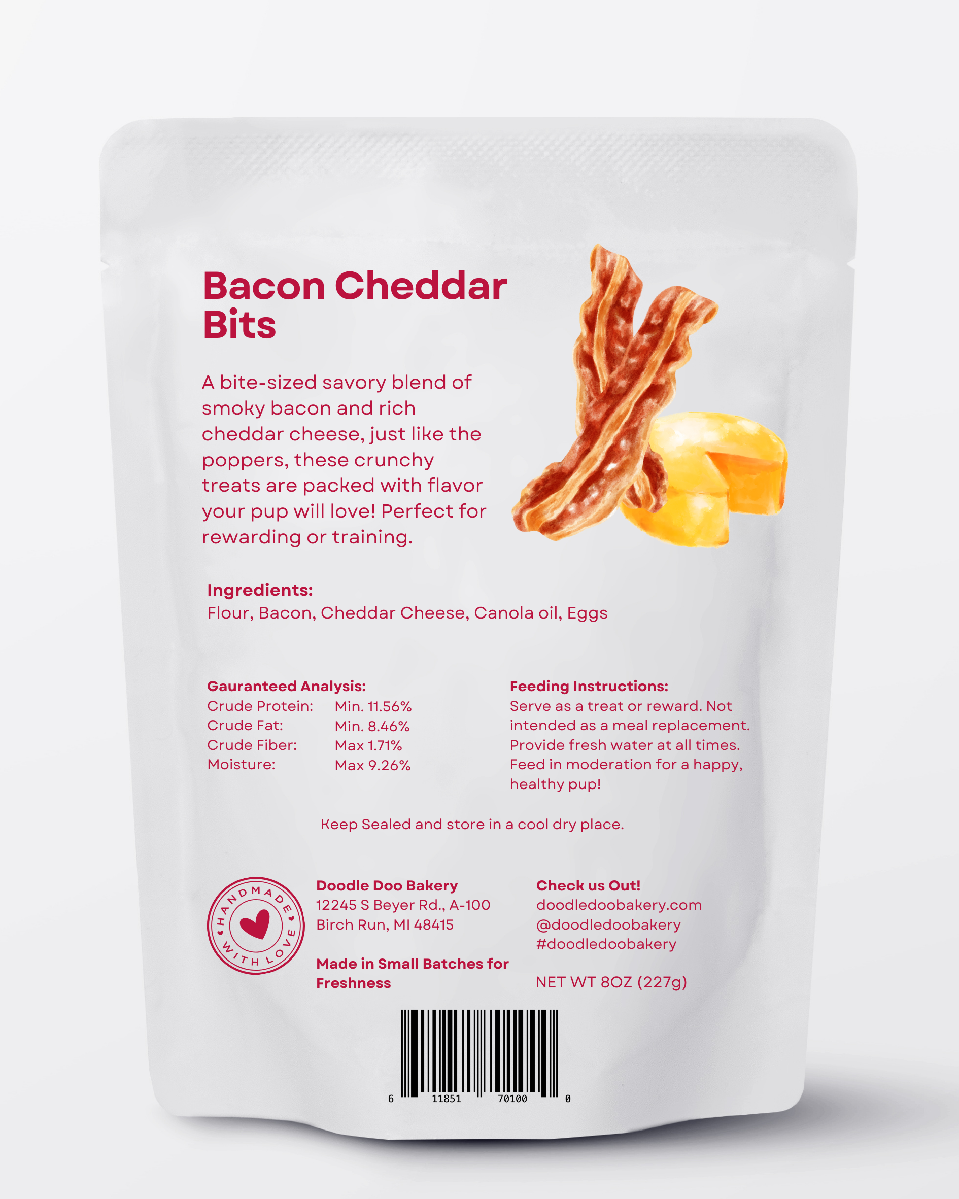Bacon Cheddar Bits Dog Treats 1/2lb | Homemade Dog Treats | Doodle Doo Bakery