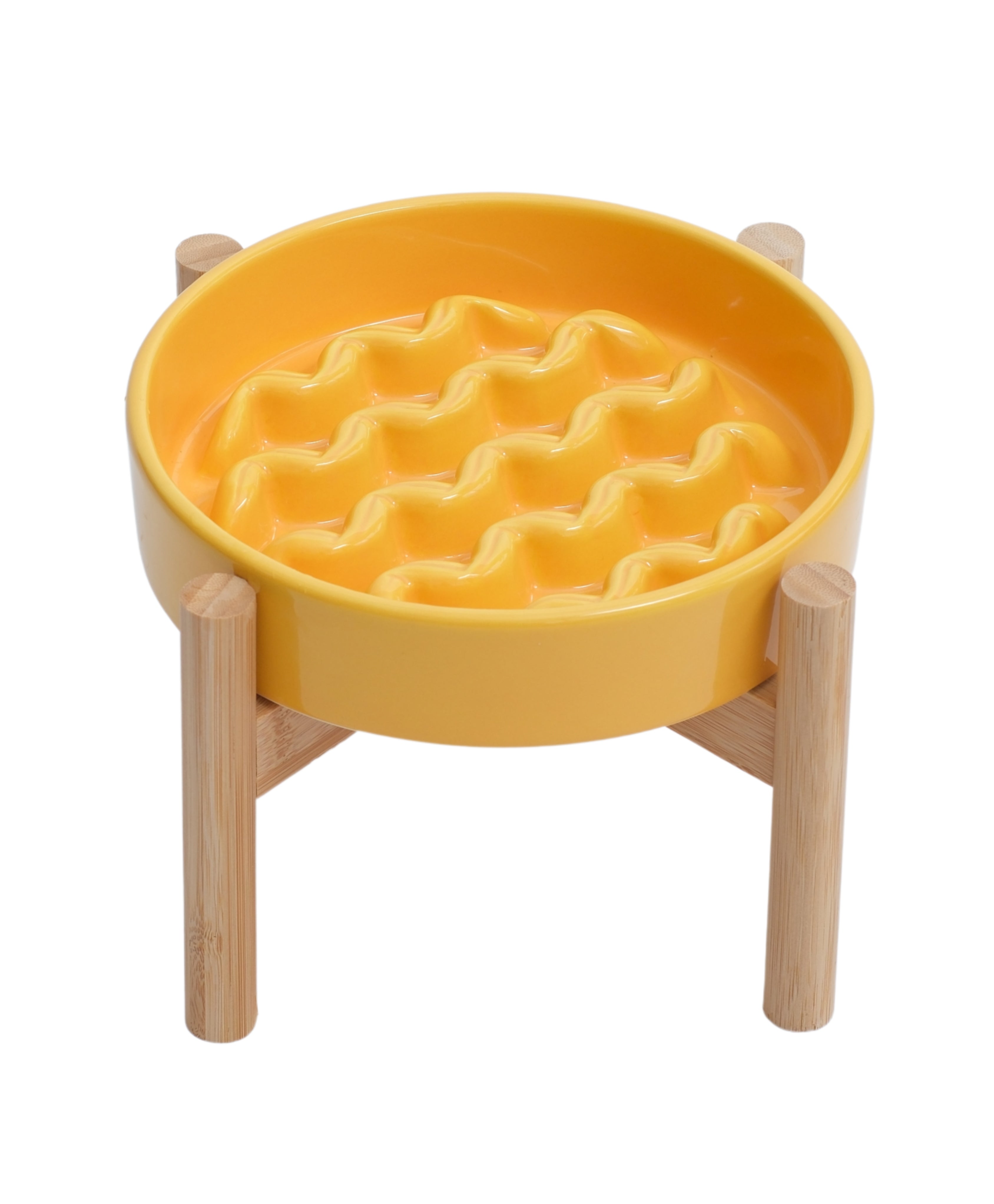 Macaroni Slow Feeder Dog Bowl – Ceramic, Non-Slip, Optional Wood Stand