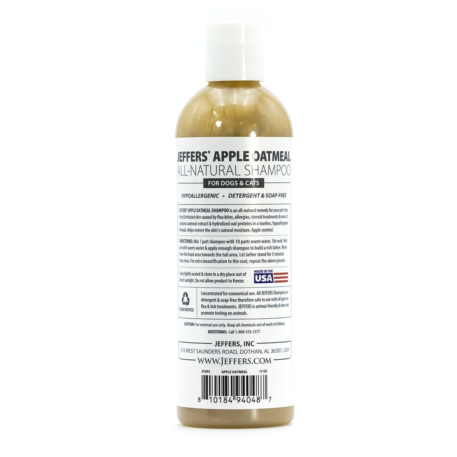Apple Oatmeal Hypoallergenic Dry Skin Shampoo for Dogs & Cats