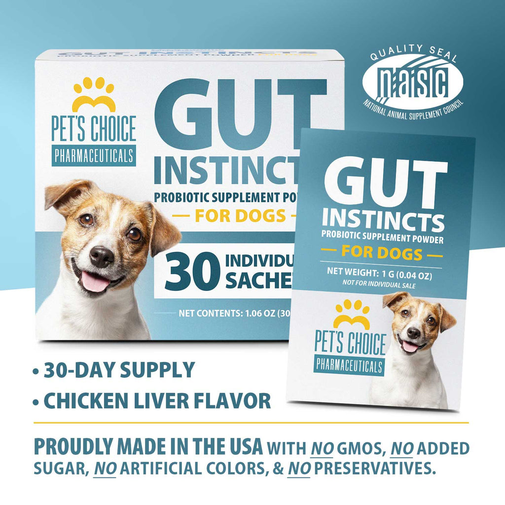 Pet's Choice Gut Instincts Probiotic Powder Packets for Dogs – 4-Strain Daily Digestive & Immune Support, 30 ct