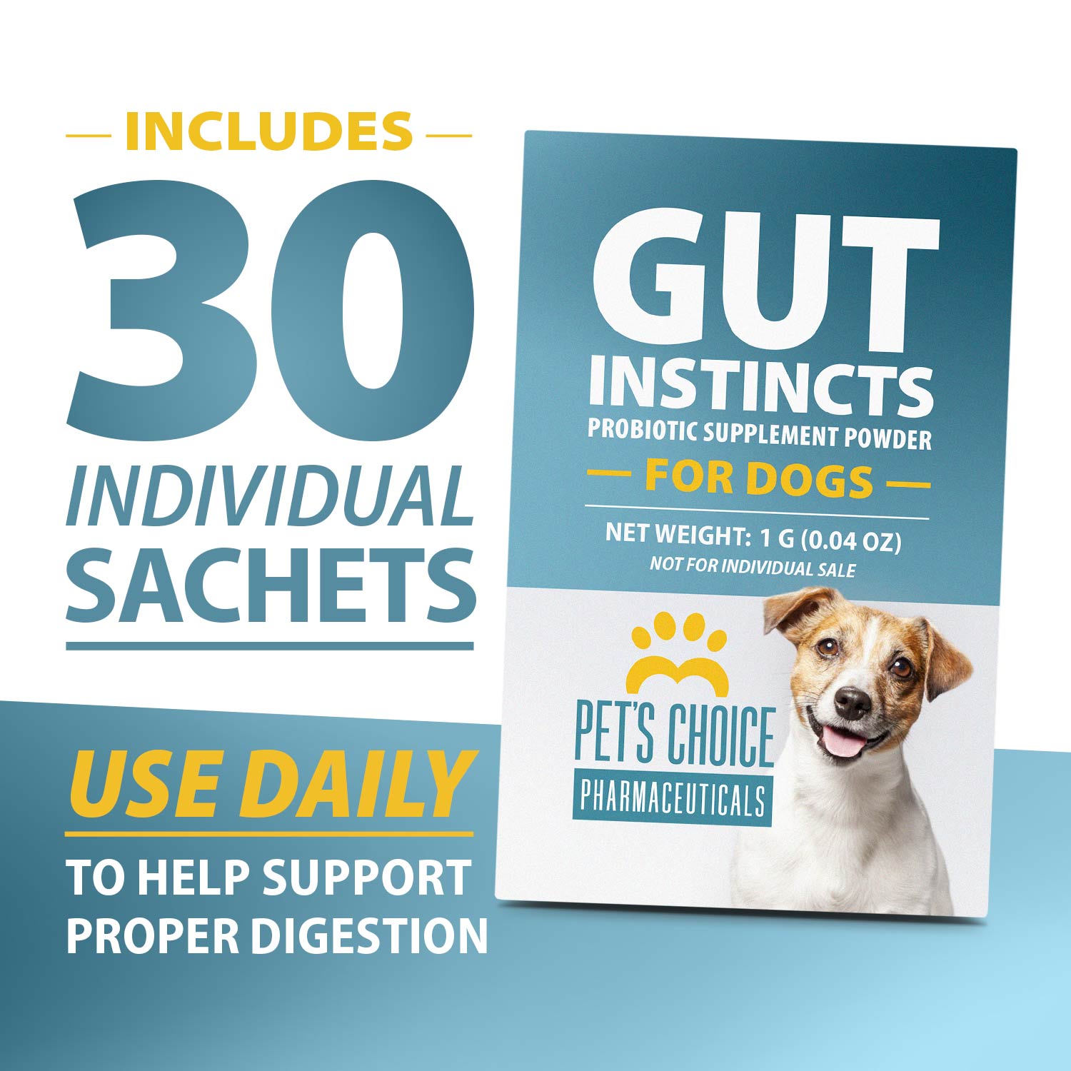 Pet's Choice Gut Instincts Probiotic Powder Packets for Dogs – 4-Strain Daily Digestive & Immune Support, 30 ct
