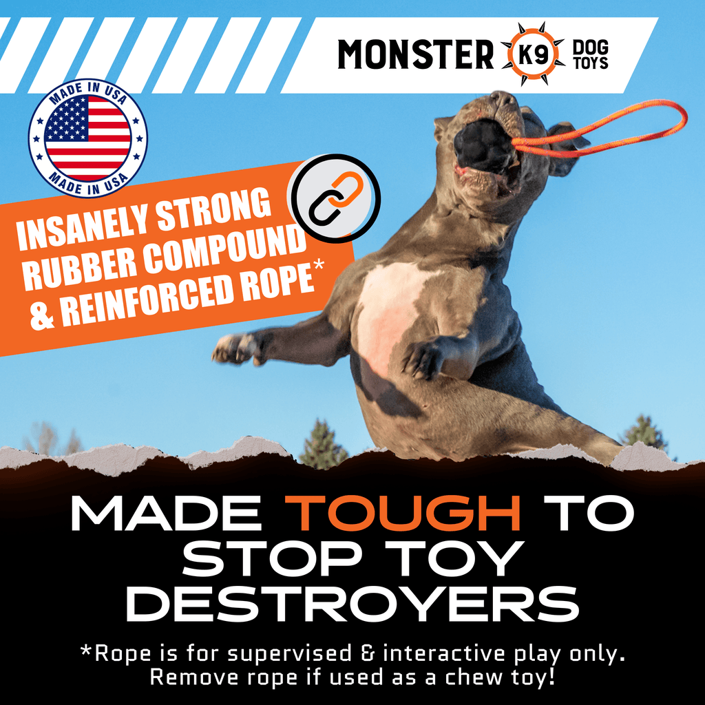 Rumble Rope Ball Rubber Tug & Fetch Dog Toy | Monster K9