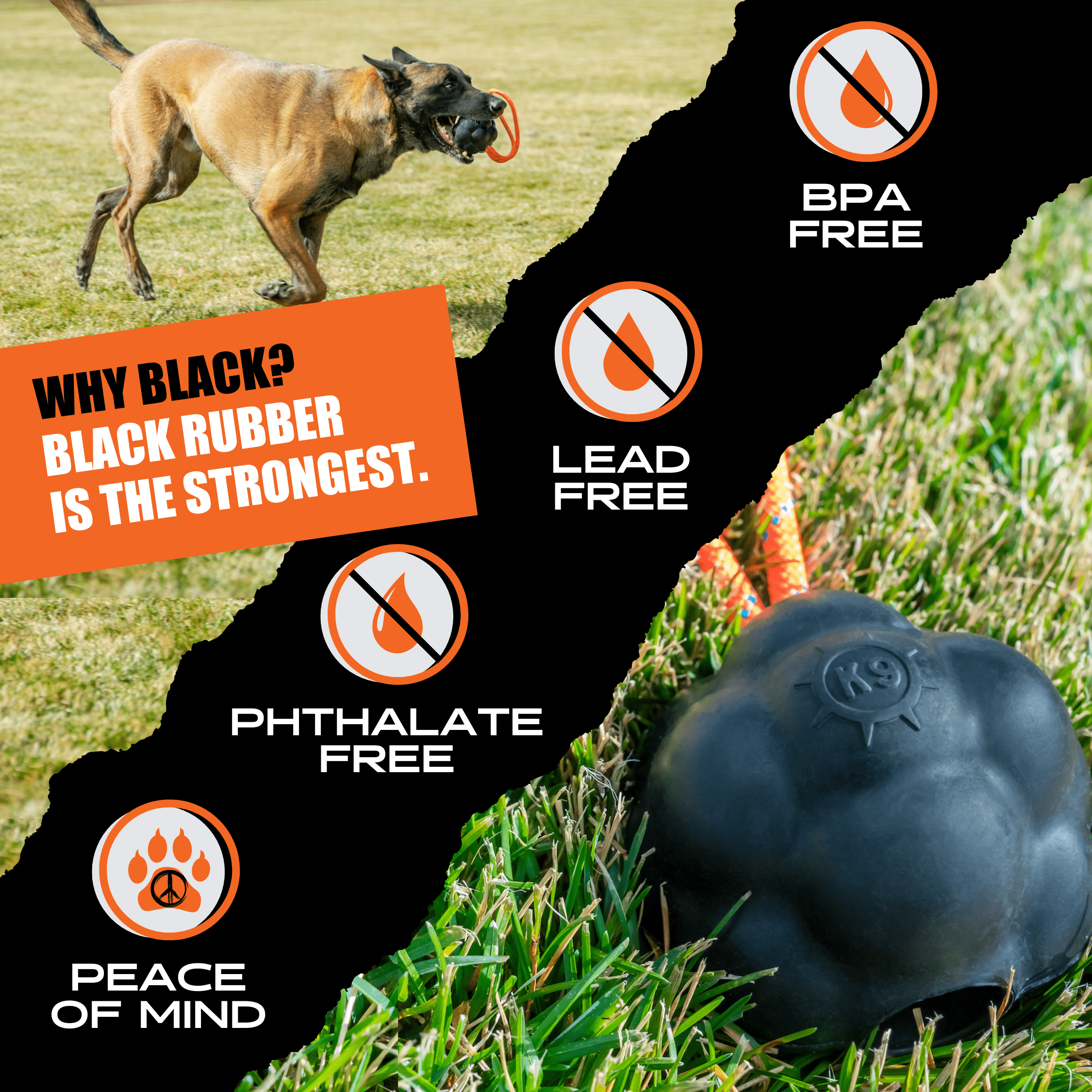 Rumble Rope Ball Rubber Tug & Fetch Dog Toy | Monster K9