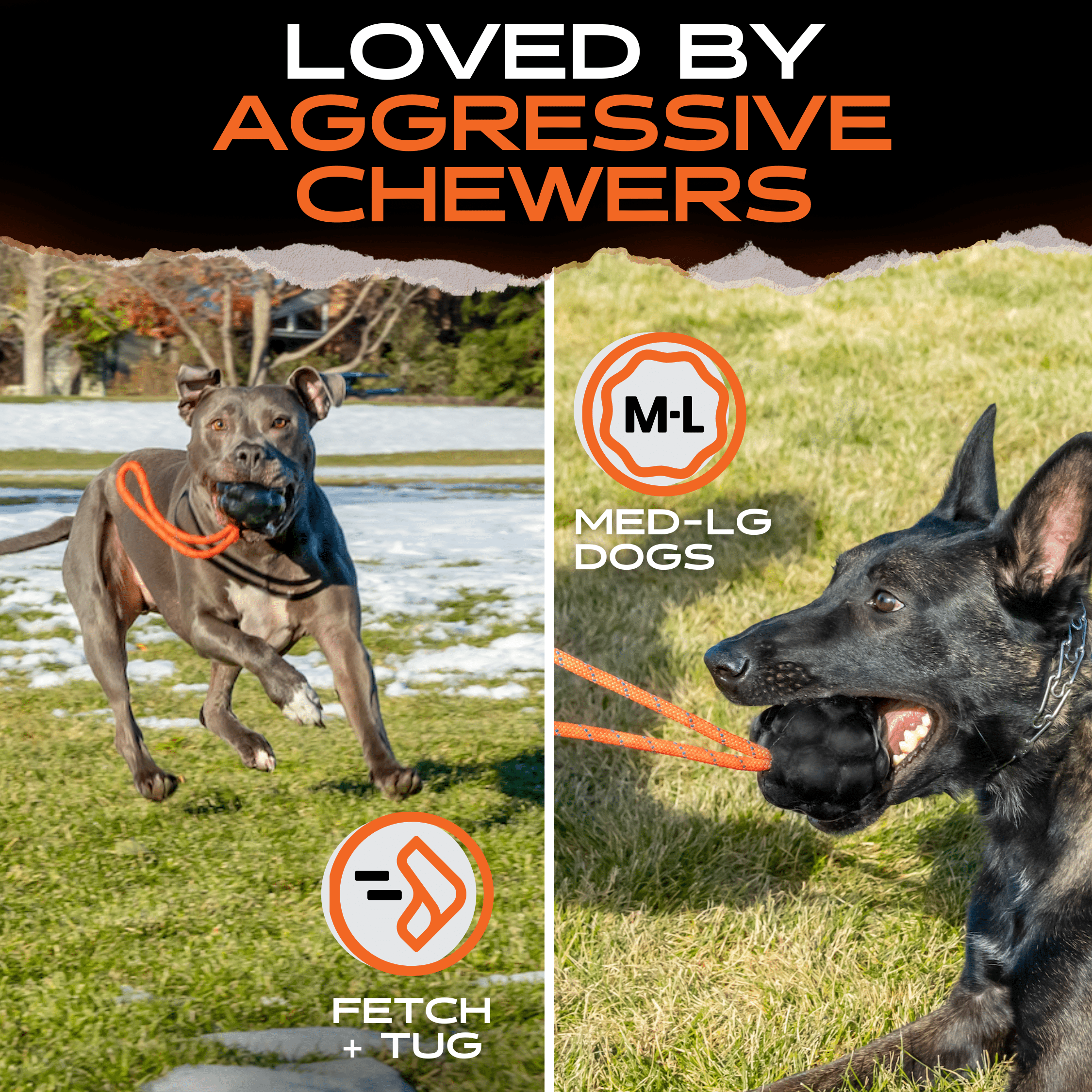 Rumble Rope Ball Rubber Tug & Fetch Dog Toy | Monster K9