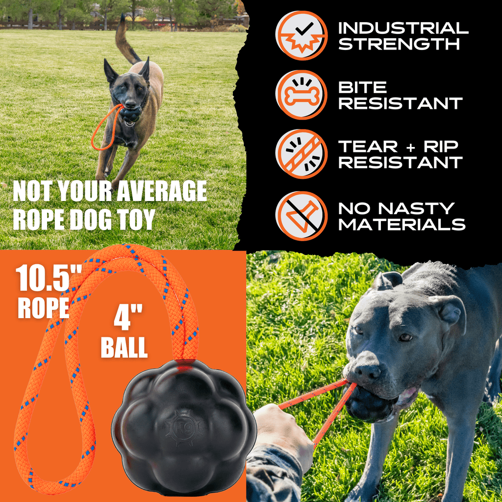Rumble Rope Ball Rubber Tug & Fetch Dog Toy | Monster K9